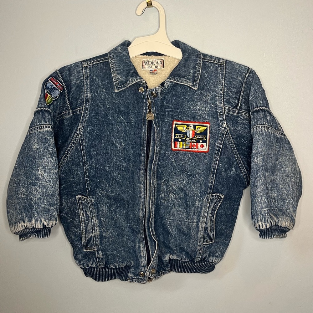 Mokaa Japanese Kid's Denim Bomber Jacket with Patches |‎ Size 12